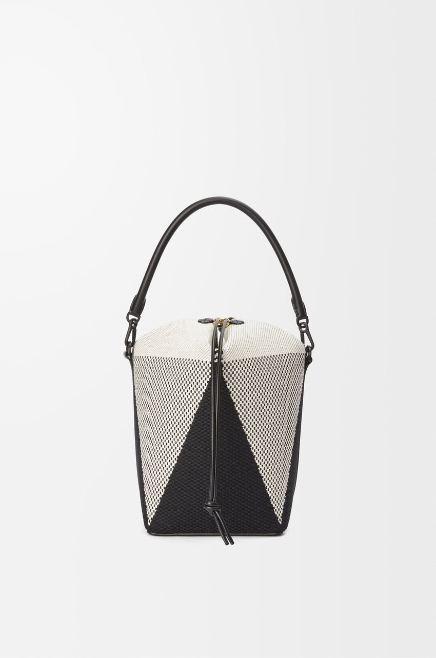 Treasure Bako bucket in canvas jacquard and calfskin