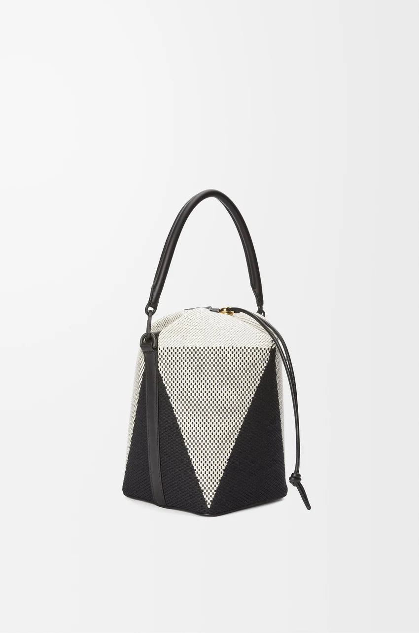 Treasure Bako bucket in canvas jacquard and calfskin