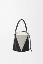 Treasure Bako bucket in canvas jacquard and calfskin